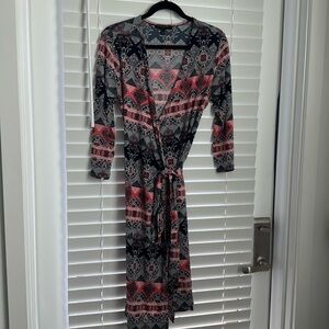 Banana Republic Multicolor Grey Coral Navy Printed Wrap Dress